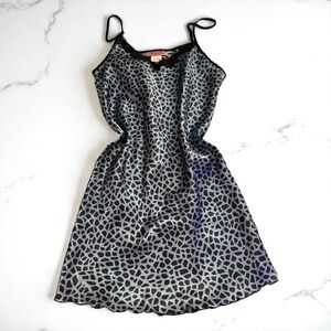 Do Not Disturb Leopard Print Slip Dress L Black Blue Lace Trim
